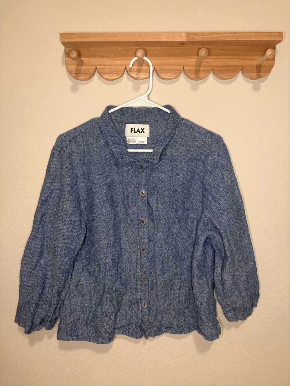 Flax Blue Button-Up Linen Blouse Medium Women’s